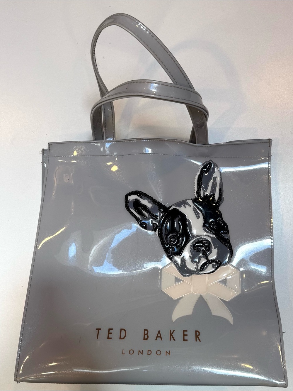 Ted Baker Gray Patent Vinyl Tote with Dog Motif